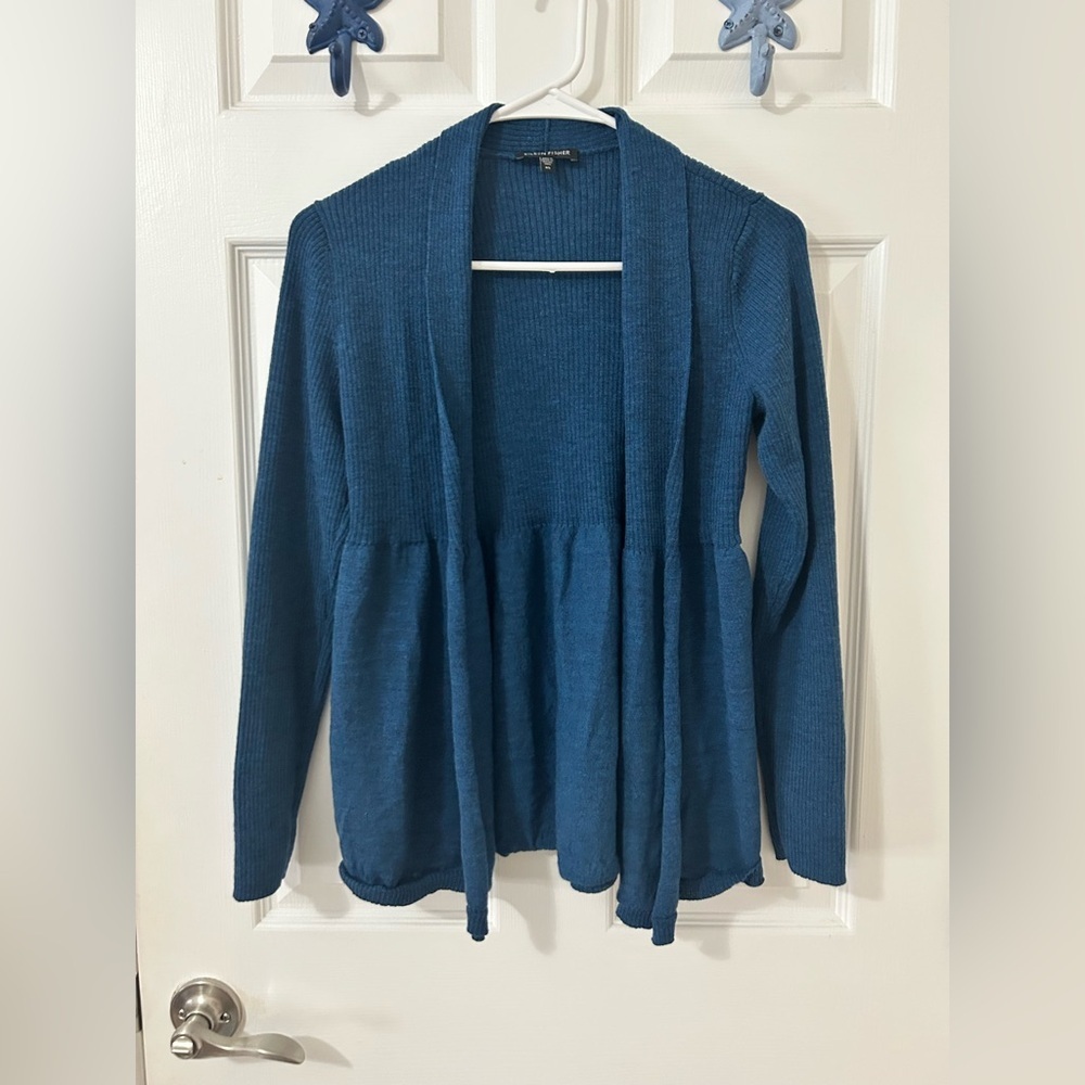 Eileen Fisher 100% wool Italian yarn open front cardigan